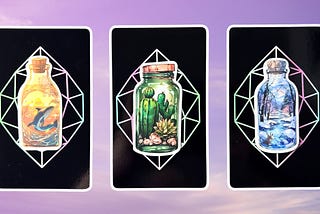 Three tarot pick a card piles: pile 1 — dolphin, pile 2 — cactus, and pile 3 — snow