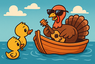 A Turkey In a Boat With A Ukelele