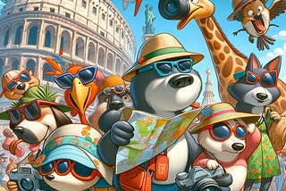 Cartoon image of animals as tourists