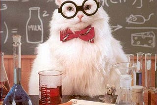 Scientist cat with text