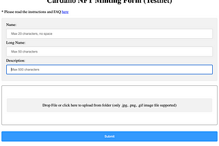 Cardano NFT Minting Form