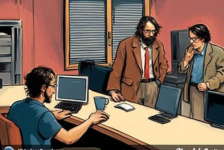 SDXL 1.0 artificial intelligence artwork / cartoon created using prompt of entire article herein as it’s realism:” “ prompt. available on display at https://creator.nightcafe.studio/u/Saacmatchin. Image shows three nerdy bearded “ unkept appearance” professors in linux and computer security as they study what is systemd.
