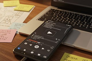 An android phone and a laptop with code on the screen