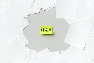 A word “idea” in a sticky notes with many white blank paper around it for the main picture in this article