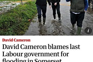 “David Cameron blames last Labour government for flooding”
