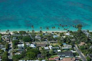 Overhead view of Lanikai homes on the island of O’ahu.