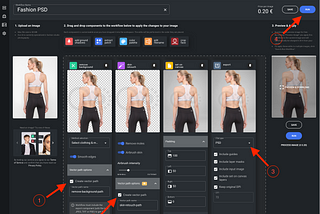 Workflow builder in autoRetouch. Images shows how to create a PSD workflow.