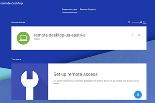 Chrome remote desktop console with virtual machine listed