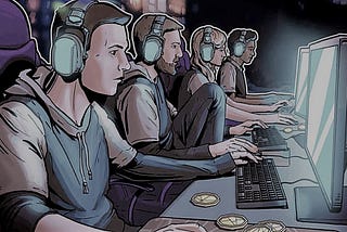 Gamers with headset playing NFT P2E games