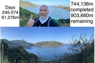 Days 245–274 (61,076m)–744,136m completed /903,660m remaining