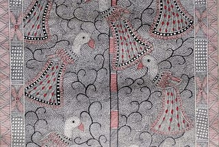 Peacocks in the Forest — Madhubani painting (22″ x 30″)