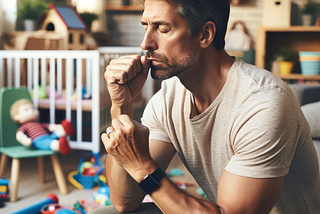 a father demonstrating emotional resilience in a busy household setting. They visually depict the calm amidst the chaos of parenting, illustrating the theme of your article section about managing emotions effectively.
