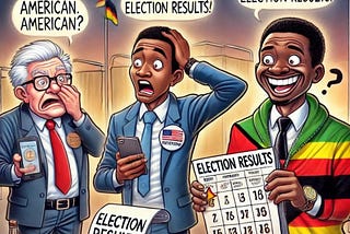 Figure 01: Image created by the Editor via DALL-E 3: While the American and Zimbabwean worry about deadlines, the Mozambican is already celebrating: ‘In my country, election results are incubated and well marinated before we even vote!’ 😂