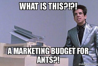 marketing meme of a marketing budget for ants