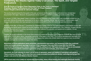 UNITY STATEMENT OF STUDENT PUBLICATIONS CONDEMNING ATTACKS AGAINST TODAY’S CAROLINIAN, THE SPARK…