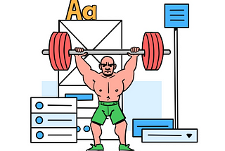 Weight lifter on steroids surrounded by design system components.