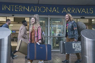 Sigrit and Lars arrive in Edinburgh for Eurovision Song Contest: The Story of Fire Saga