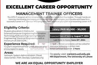 University of Lahore Management Trainee Officer Jobs June 2024 — Apply Online