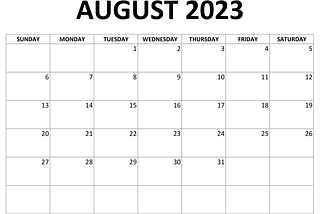 August 2023 Calendar Printable
