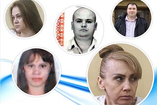 A group of Russian serial killers dubbed The Gang of Amazons by the media. The gang consisted of six members — five shown here — all of them were family members.