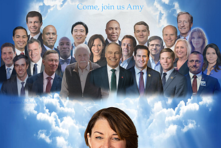 Image of former Democratic primary candidates, being joined by Amy Klobuchar