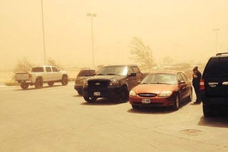 Photo of a Lubbock, Texas parking lot during a 2014 dust storm