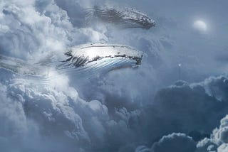 whales in the clouds with a full moon art edit poster