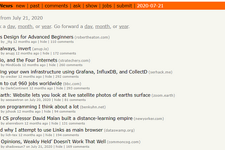 Screenshot of the front page of the Hacker News.