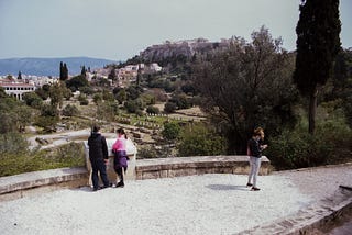 Tourists in Athens near the parthenon