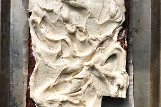 Tahini Banana Snack Cake with Brown Butter Cream Cheese Frosting