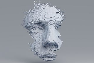 An abstract image of pixels coming together to make a human face