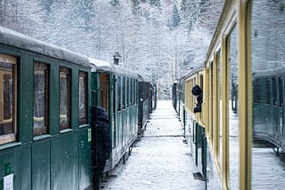 Two trains in snow