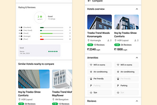 Image showing 2 UI screens-1st is the comparison card screen to initiate the comparison and 2nd screen shows the comparison screen