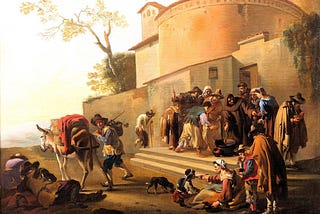01 Work , RELIGIOUS ART, Jan Miel’s The feeding of the poor at the gates of a monastery — with…