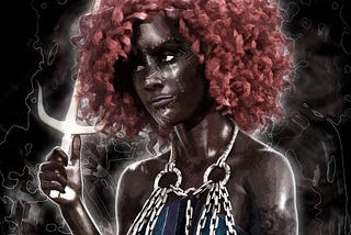 Black female warrior holding a sword