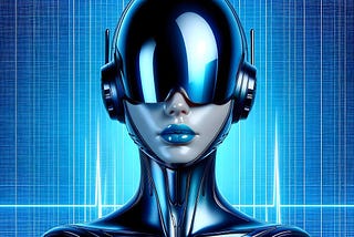 An android woman with large helmet glasses.