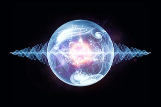 Bubble of power with waves of energy flowing out on a black background