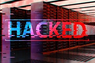 Server room with text HACKED