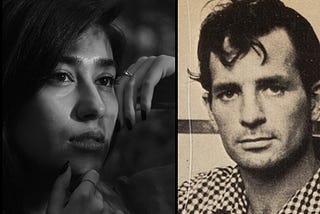 B&W dyptich of mixed-race woman (Left) and 1957 Photo of Jack Kerouac (Right)