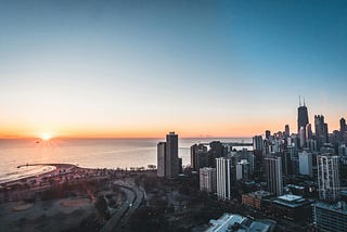 Photo of the Chicago sky line at dawn by Mark G via Pexels