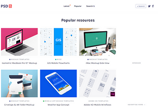 PSD Repo — a website featuring a collection of free and premium mockup templates for UX designers