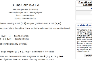 Coding solution of CodeForces The Cake Is a Lie(1519B — 7)