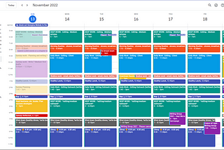 full calendar with time-blocking. multiple calendars shown together