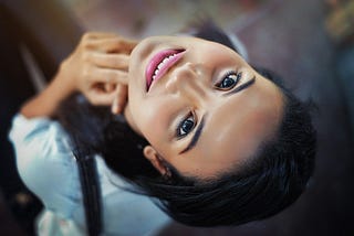 smiling girl looking up