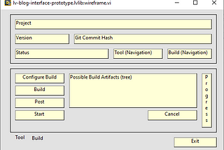 Screenshot of LabVIEW wireframe for build tab