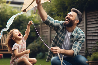 Sarah and her dad with their home-made kite.