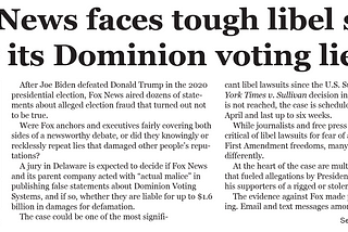 Fox News faces tough libel lawsuit over its Dominion voting lies