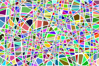 An illustration of a stained glass window with greens, blues, purples, pinks, oranges and yellows.