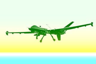 An unmanned aerial vehicle overlayed with a blue, white, and yellow filter