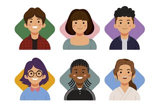 drawings of 6 diverse people smiling